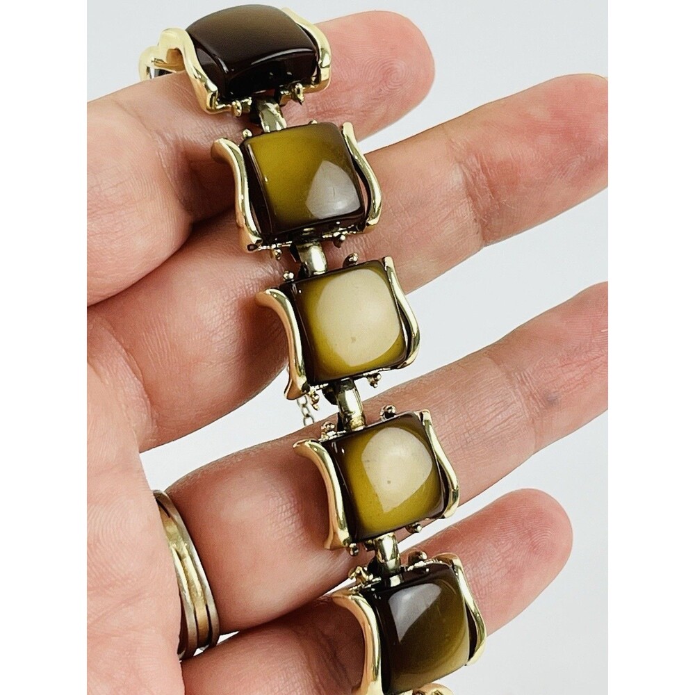 Vintage Coro Pegasus symbol bracelet Tan Green Yellow MCM Root Beer Caramel MOD